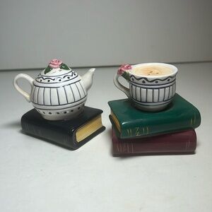 Clay Art Salt & Pepper Set teapot cup books